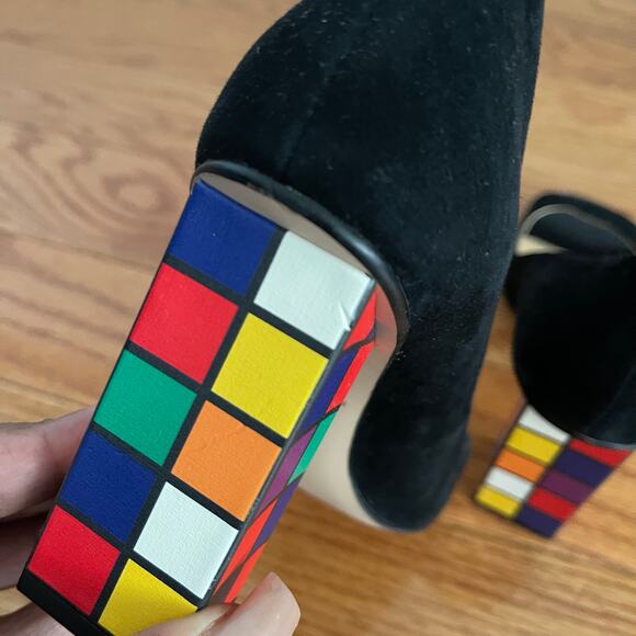 Katy Perry The Caitlin Rubik’s Cube Heels Womens 6 Black Multicolor Suede Block - Picture 10 of 11